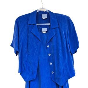 Vintage Rabbit Rabbit Rabbit Designs  Blue Maxi Slip Dress & Jacket Set Size 8